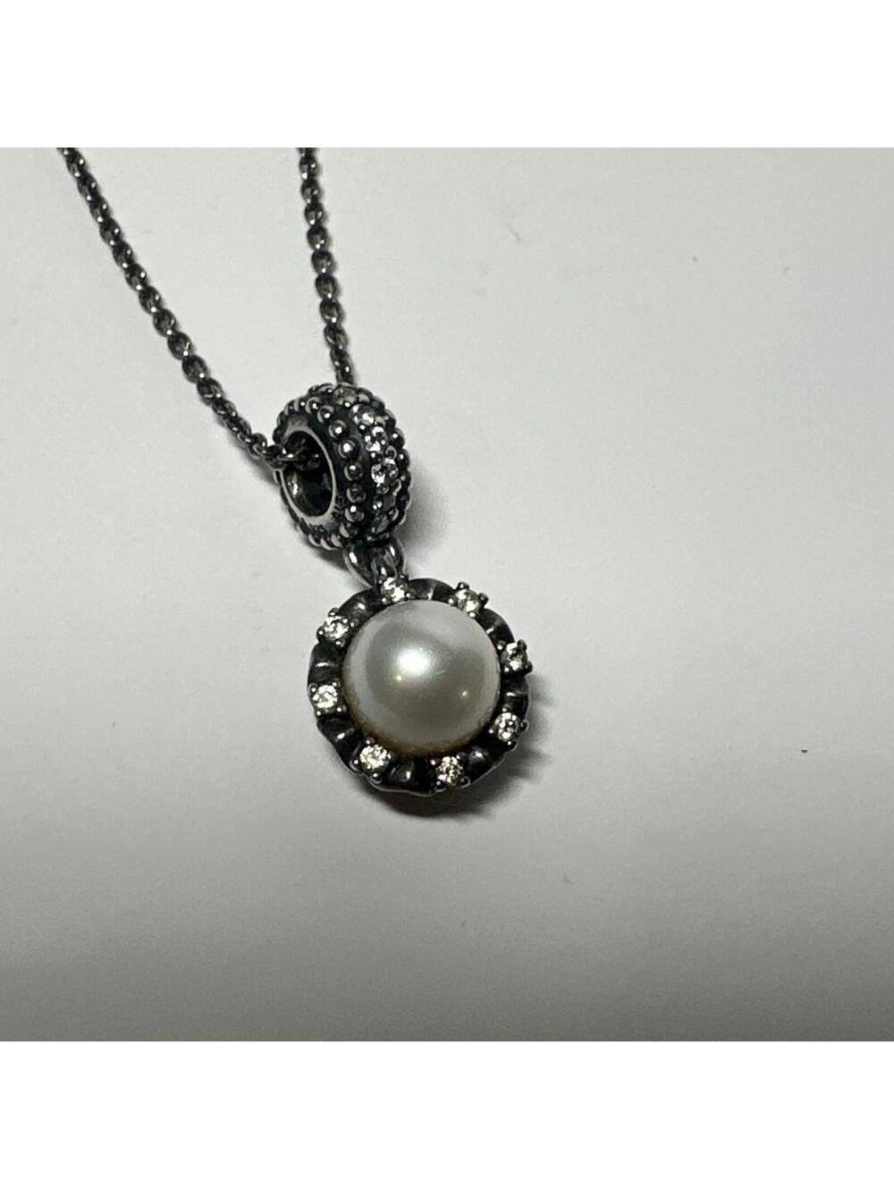 Pandora Everlasting Grace Pearl & Sterling 925 Charm Necklace 791385P 17” Chain